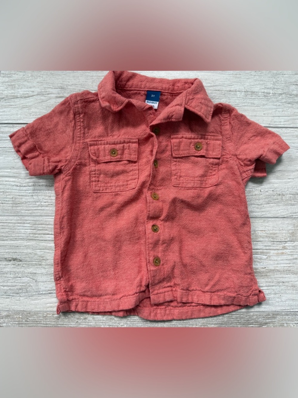 3T Coral/Orange Button-Front Shirt